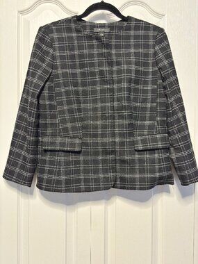Ann Taylor Black Plaid Blazer Jacket Snap Closure Size 4